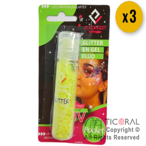 GLITTER EN GEL PELO ROSTRO CUERPO AMARILLO FLUO 855-01 X 20 GR x 3